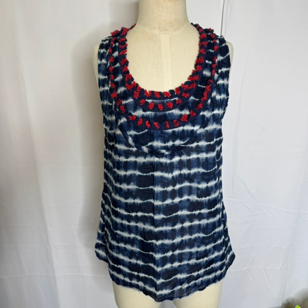 Tory Burch Tie Dye Tassel Tank Top Blue Red Boho Festival Style Size 6